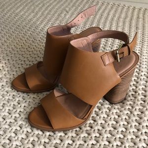Camel color chunky heeled sandal